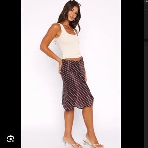 White Fox Boutique Heartfelt Midi Skirt - Chocolate Stripe